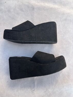 Black Platform Slide Wedge Sandals